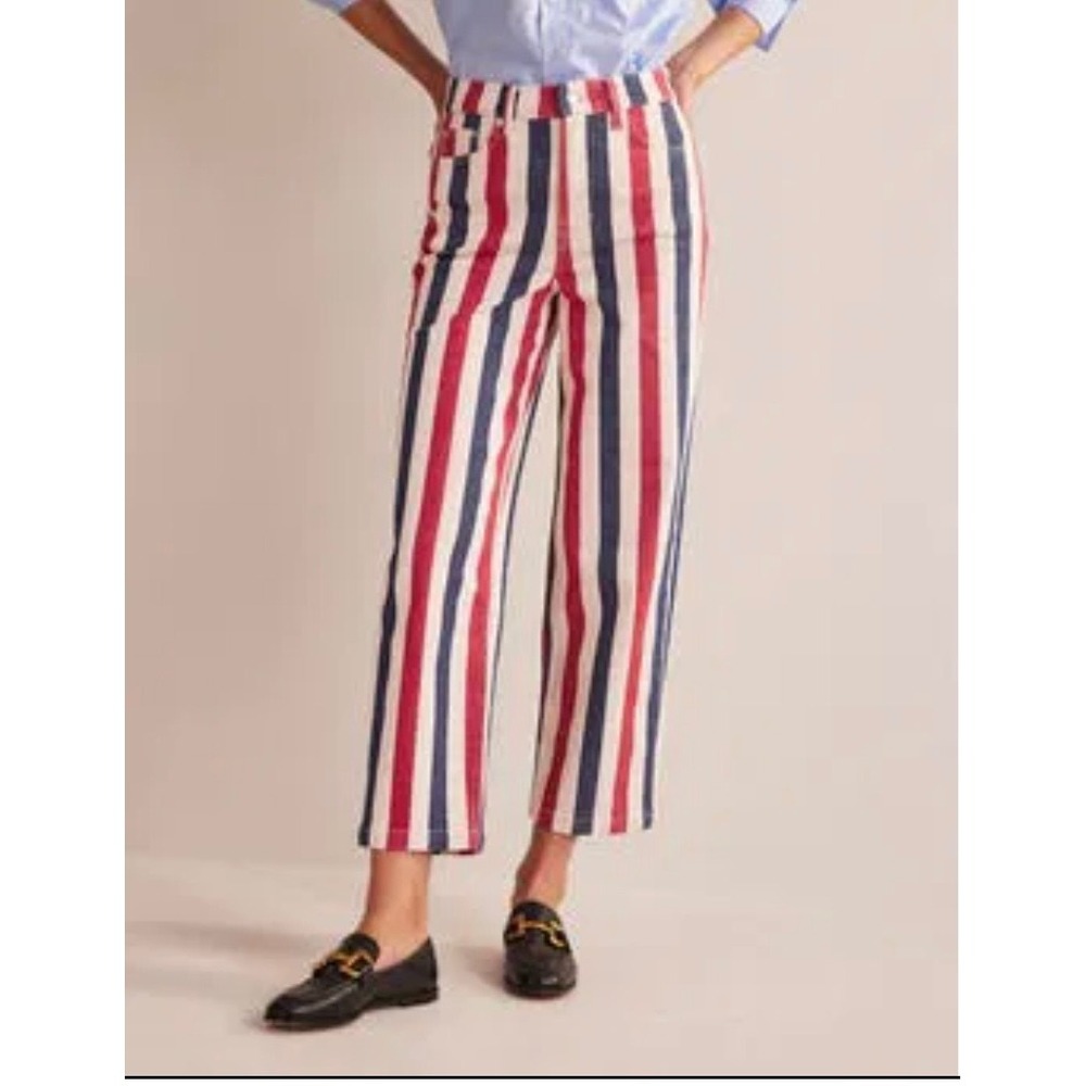 Boden Tapered Leg Jeans Red White Blue Vertical Stripe High Rise W29 L32 NEW